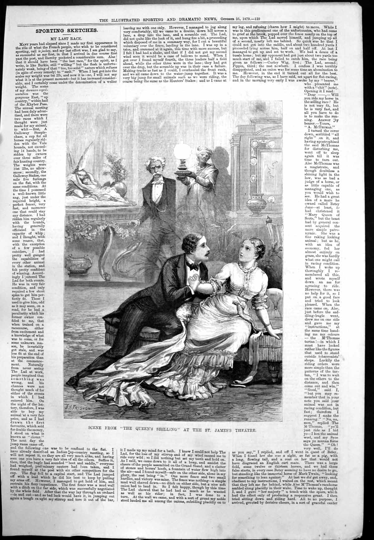 Old Scene Queen'S Shilling St James'S Theatre Chaise Longue Couple 1879 19th
