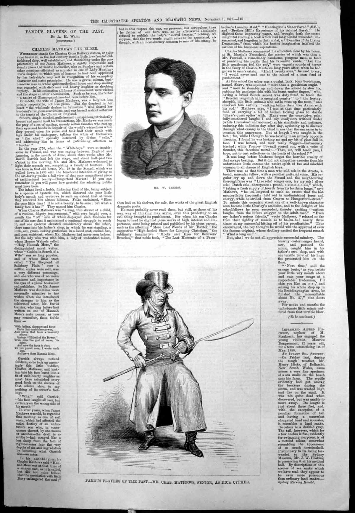 Old Portrait Mr W Terriss Famous Player Past Mr Charles Mathews 1879 Victorian