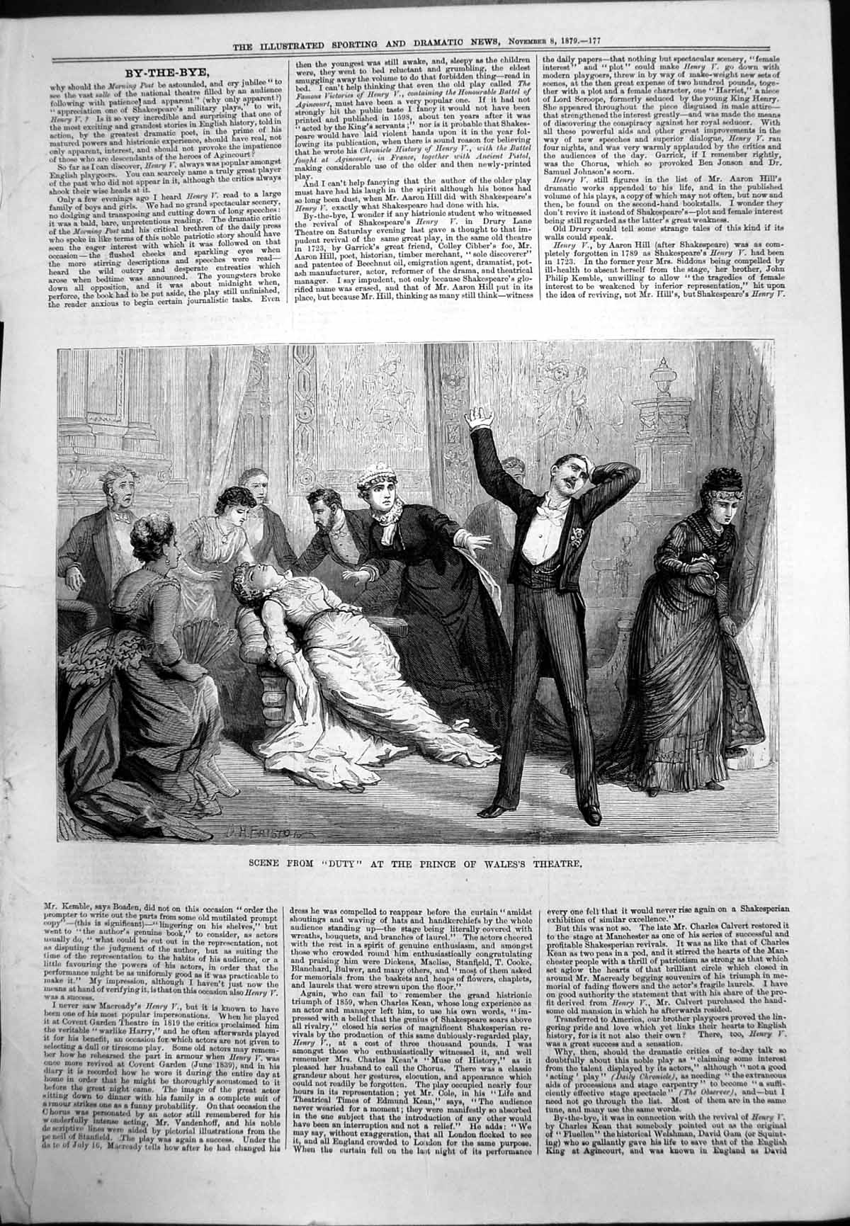 Old Scene Duty Prince Wales'S Theatre Lady Fainted Chair Onlookers 1879 19th