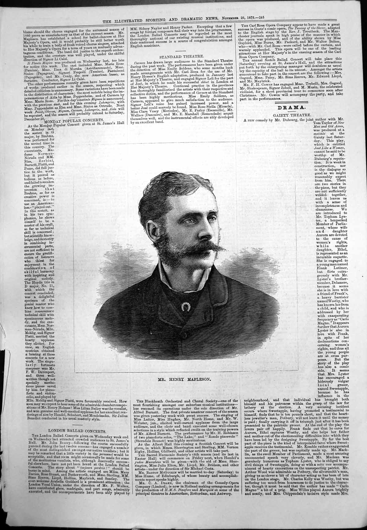 Old Portrait Mr Henry Mapleson Moustache Sideburns Horseshoe Pin 1879 Victorian