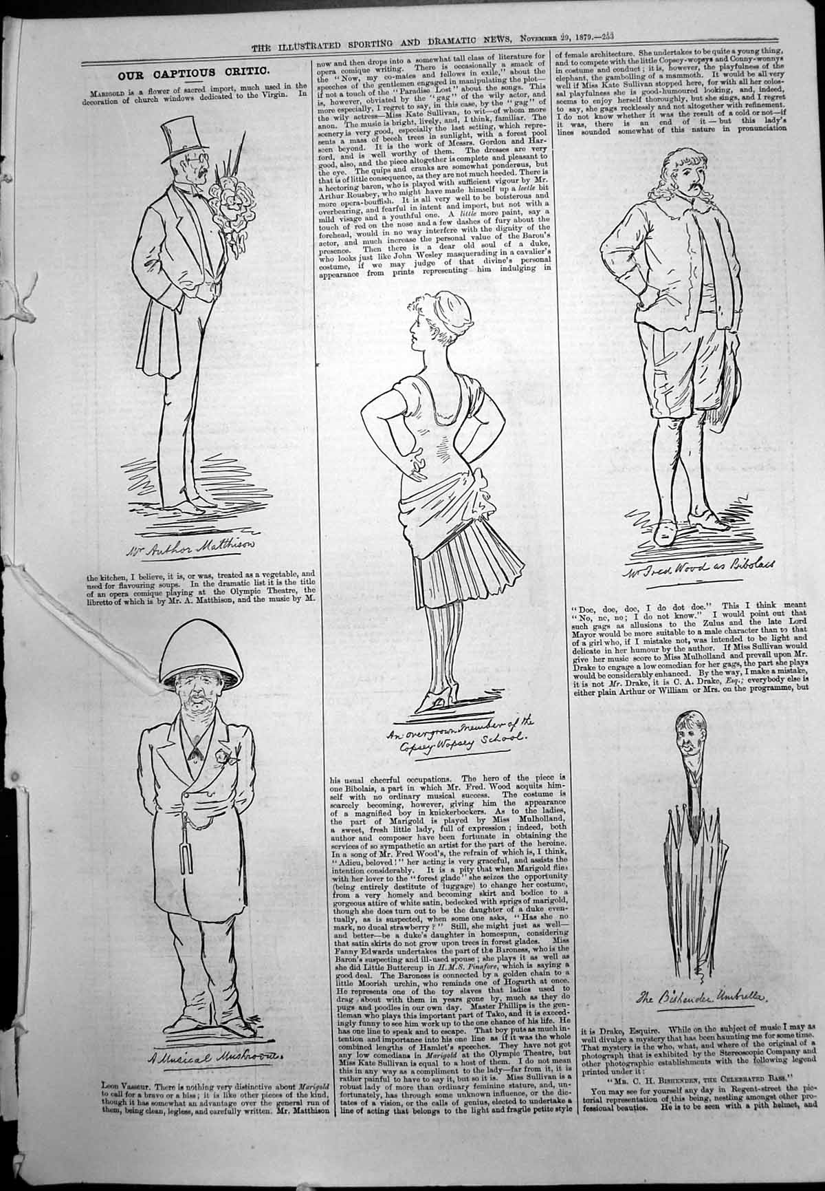Old Captious Critic Olympic Theatre Comic Opera Characters Wood 1879 Victorian