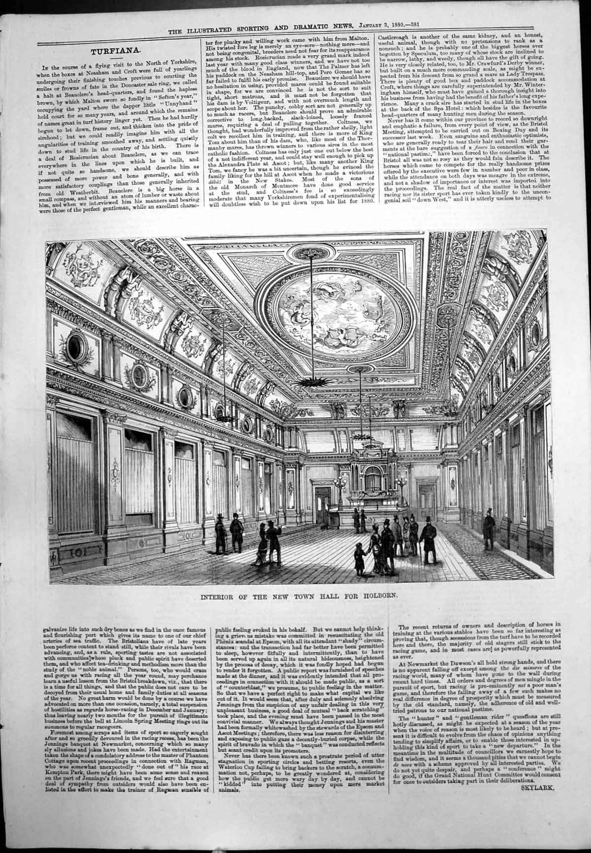Old Interior New Town Hall Holborn Ornate Ceiling Decorated Walls 1880 19th