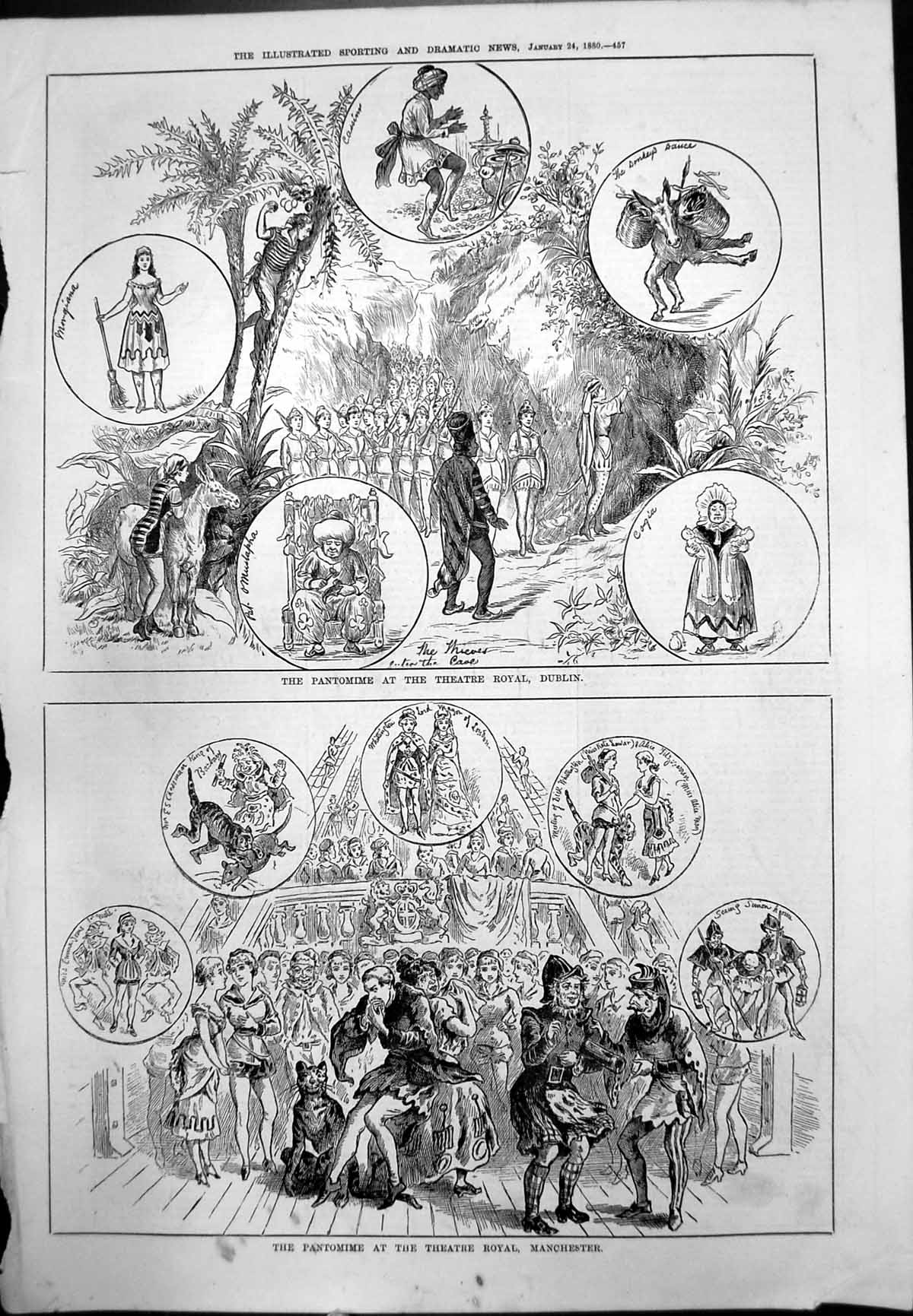 Old Pantomime Theatre Royal Dublin Manchester Thieves Enter Cave 1880 Victorian