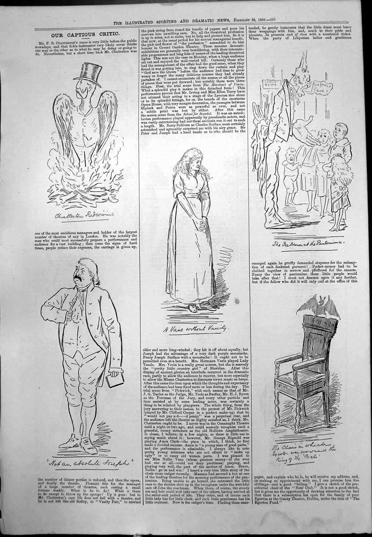 Old Print Captious Critic Egerton Crowned King Bats Demon Pantomime 1880 19th