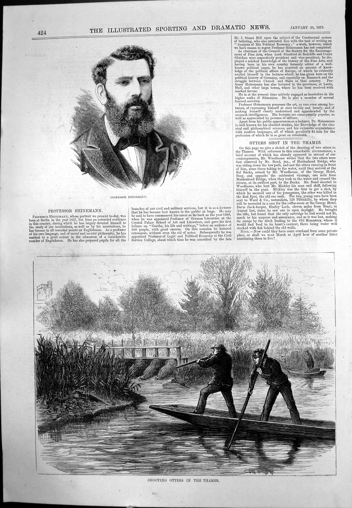 Old Professor Heinemann Shooting Otters Thames Flat Based Boats 1875 Victorian