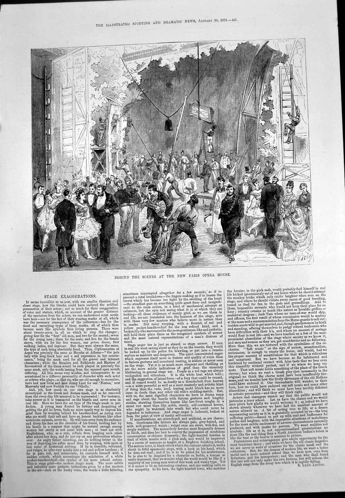 Print Behind Scenes New Paris Opera House Scenery Props Lighting Actors 1875