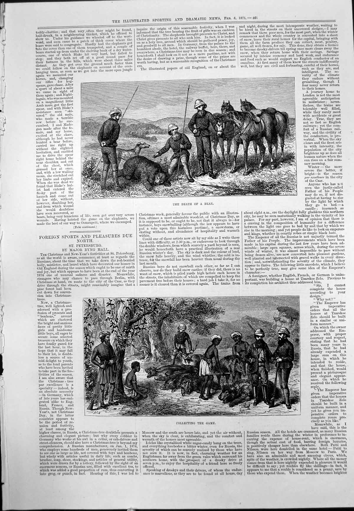 Print Bear Hunting Death Collecting Game Nizam Territory Natives English 1875