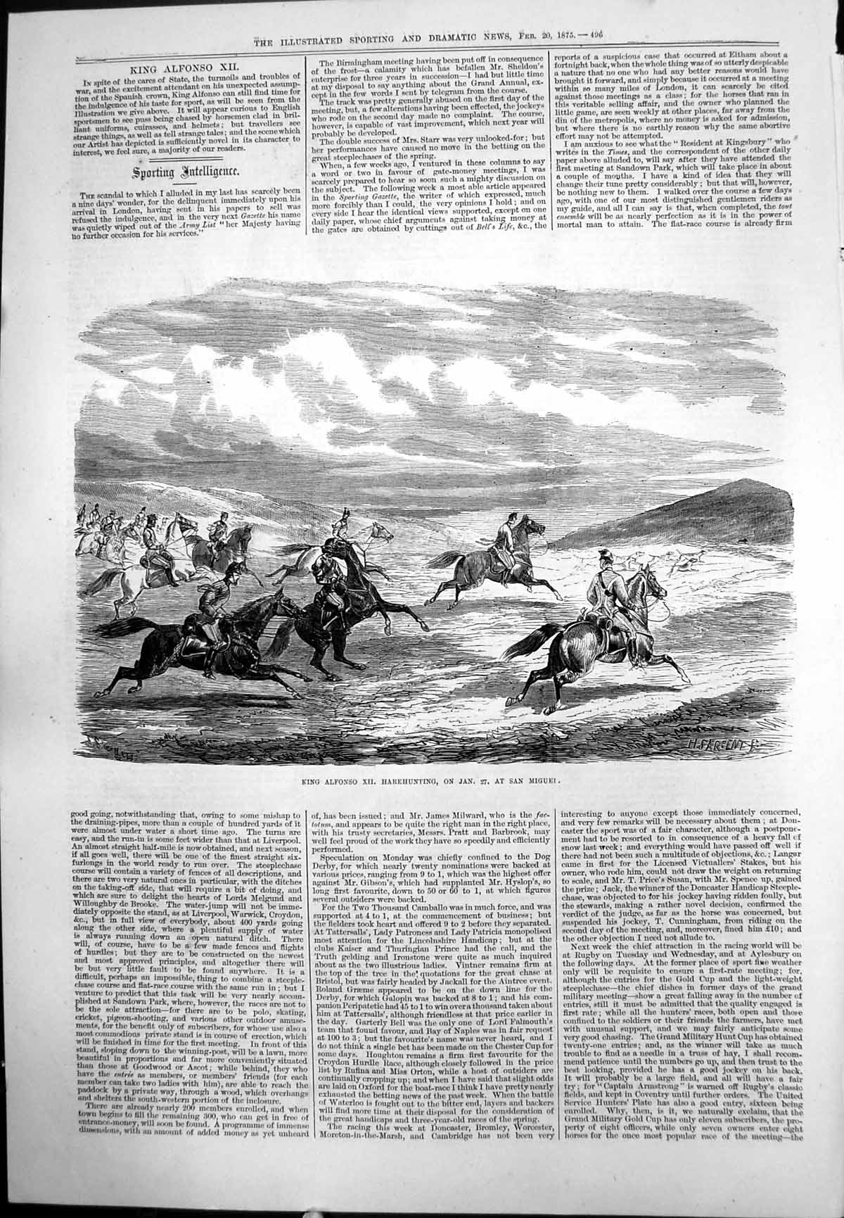 Old King Alfonso Xii Hare Hunting San Miguei Horses Dogs Galloping 1875 19th