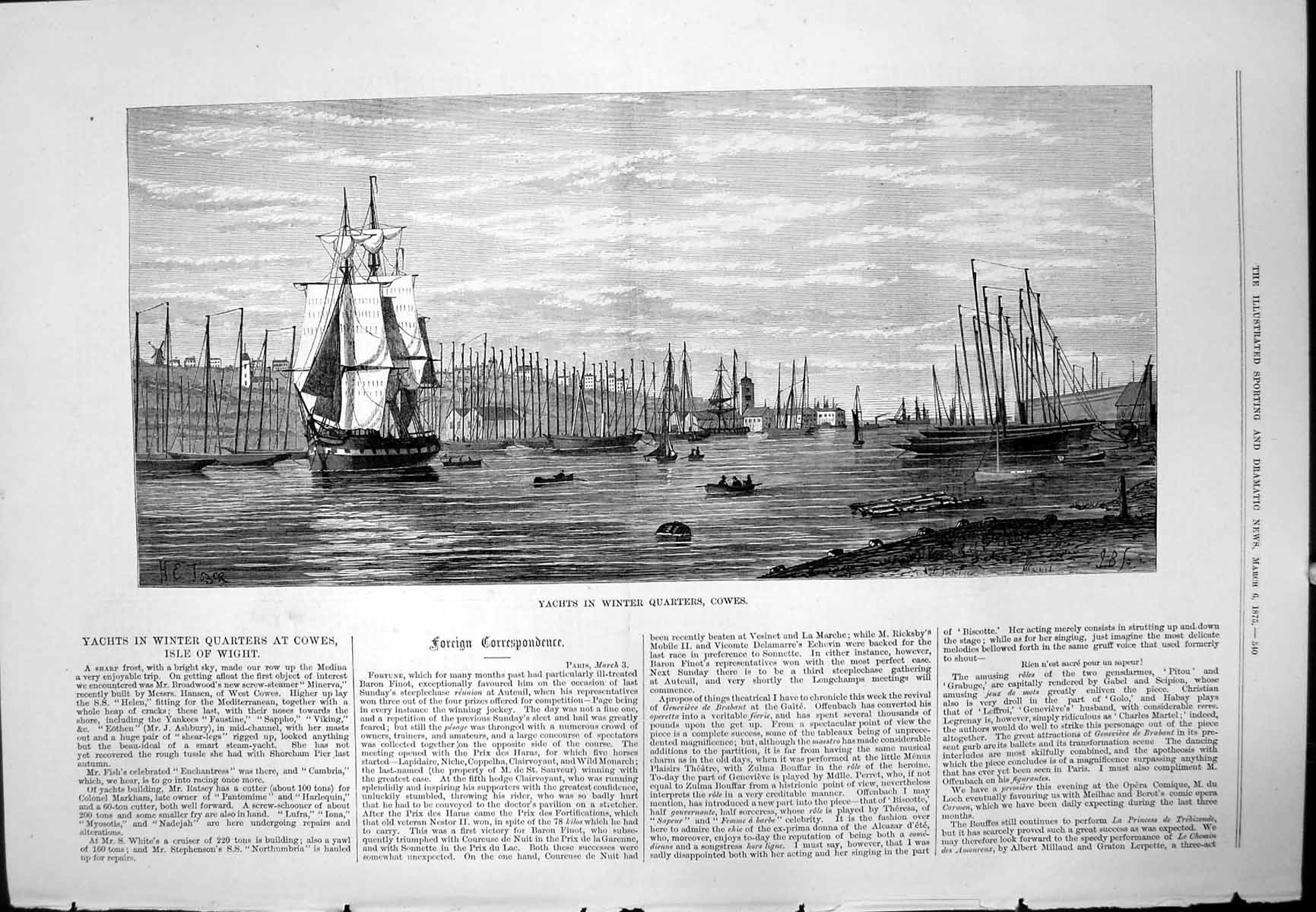 Antique Print Yachts Winter Quarters Cowes Isle Wight Eothen Masts Out 1875