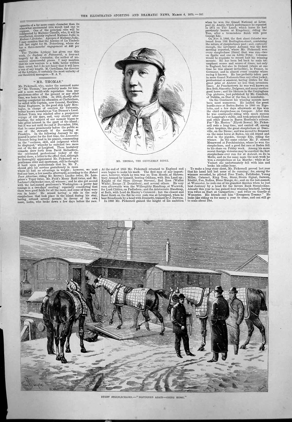 Old Mr Thomas Gentleman Rider Rugby Steeplechase Postponed Snow 1875 Victorian