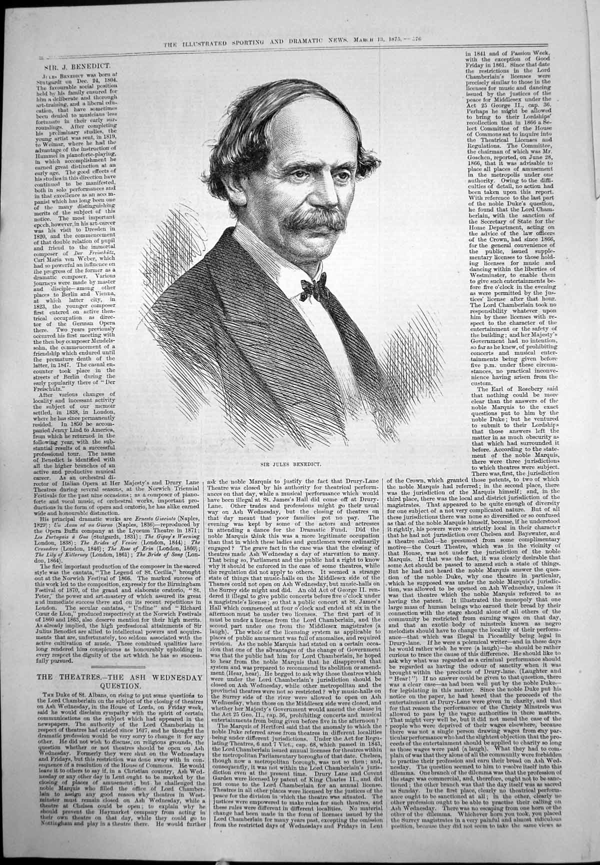 Print Sir Jules Benedict Portrait Moustache Jacket Collared Shirt Bow Tie 1875