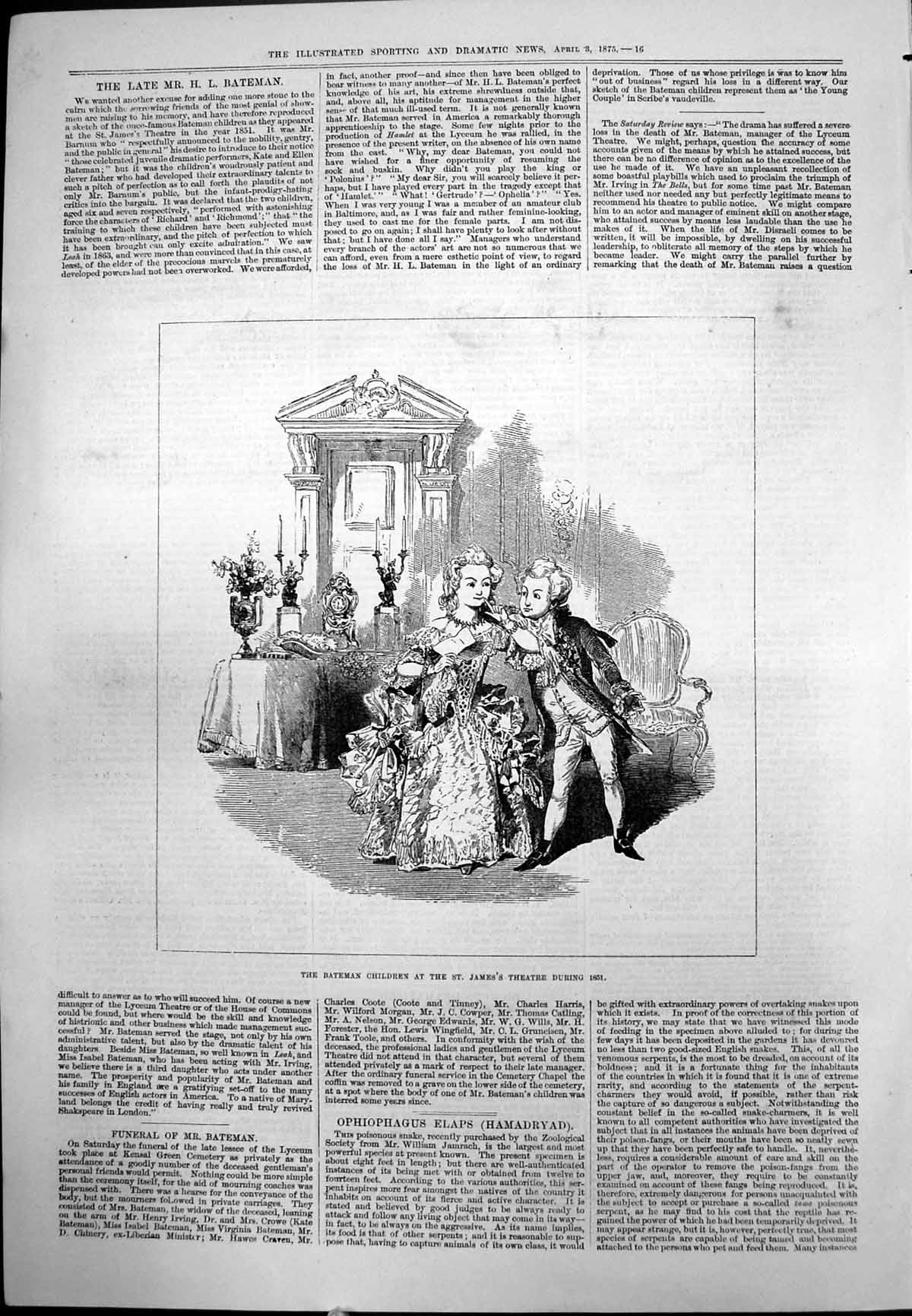 Print Bateman Children St James'S Theatre During 1851 Ornate Dress Bows 1875
