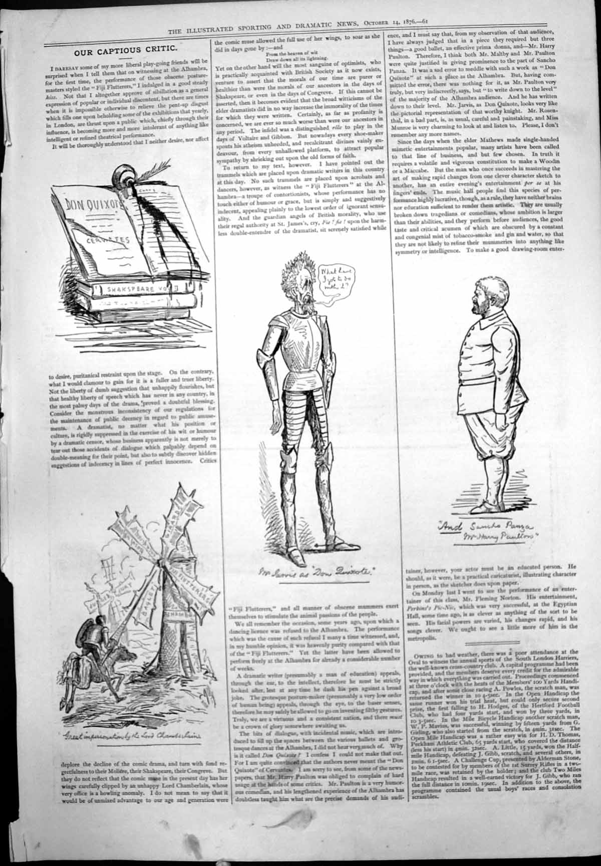 Print Captious Critic Don Quixote Lord Chamberlain Mr Jarvis Sanch Panza 1876