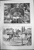 Antique Print Sketches Interior Marble Skating Rink Hunting Bar Horse 1876 19th