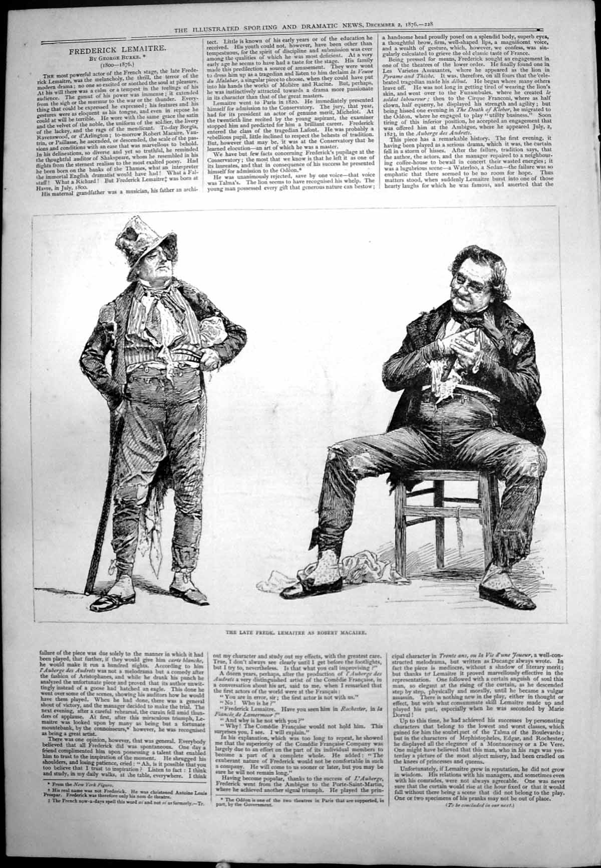 Old Late Frederick Lemaitre Robert Macaire Portraits In Character 1876 19th