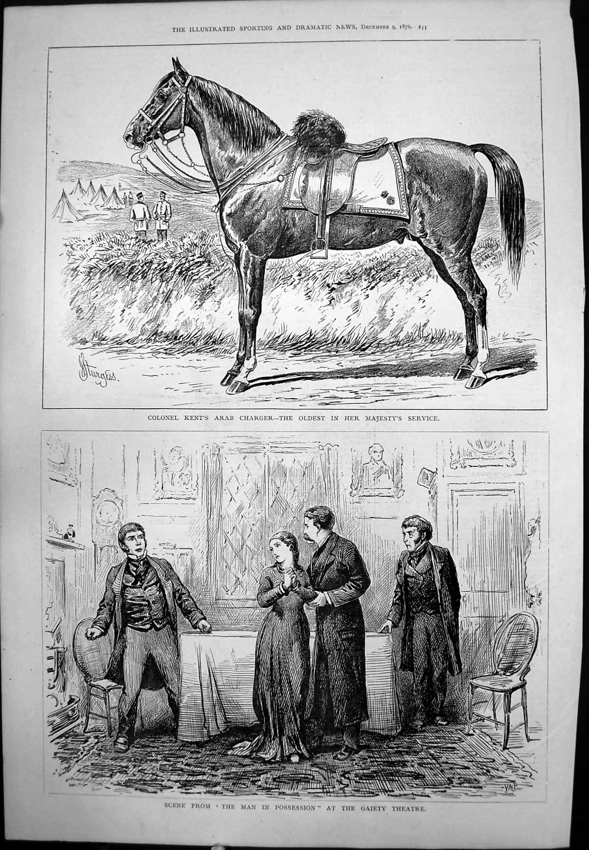 Old Colonel Kent'S Arab Charger Scene Man Possession Gaiety Theatre 1876 19th