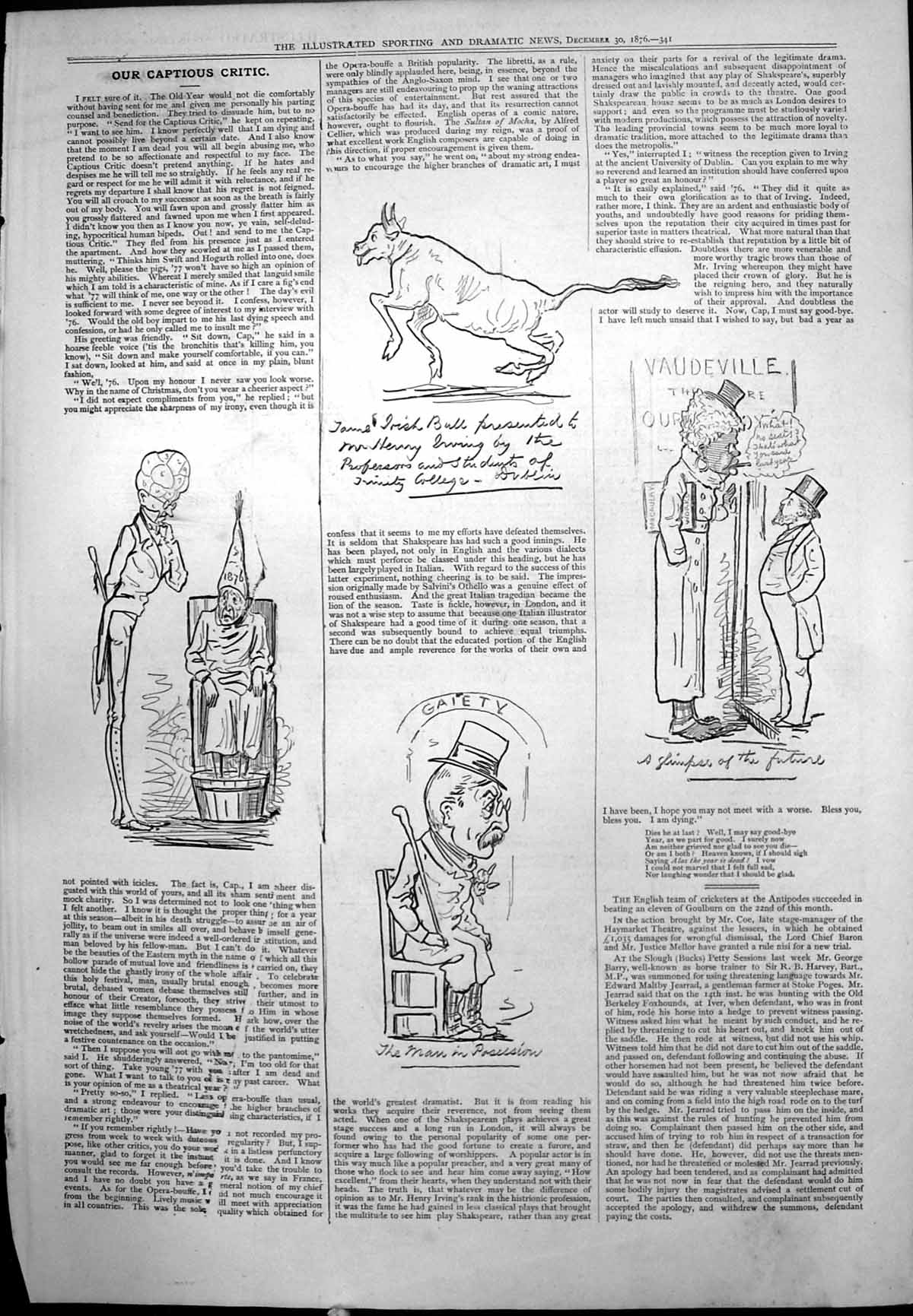 Old Captious Critic Gaiety Theatre Irish Bull Vaudeville Future 1876 Victorian