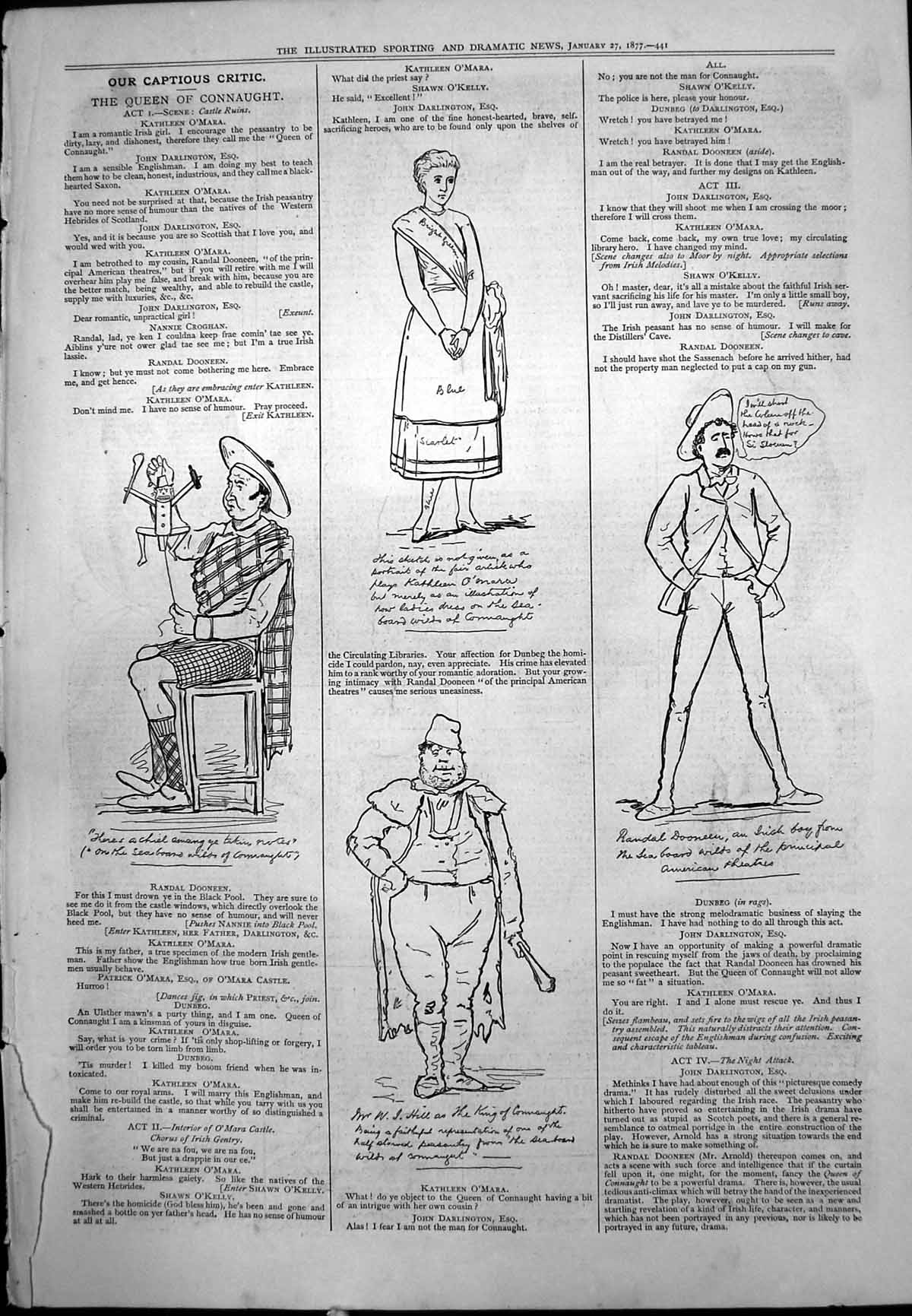 Antique Print Captious Critic Queen Connaught Scotsman Kathleen O'Mara 1877