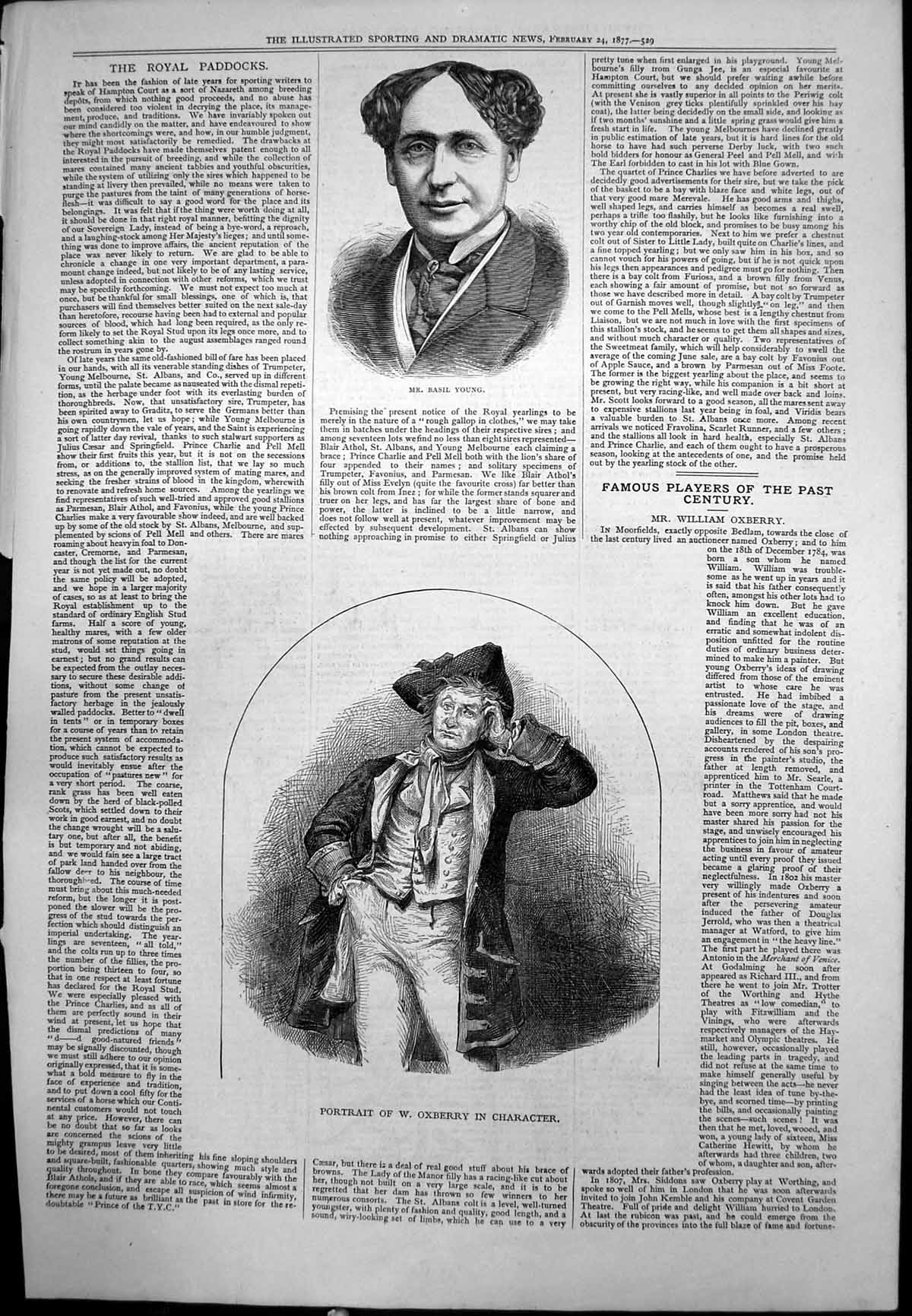 Old Mr Basil Young Portrait W Oxberry Character Hat Coat Waistcoat 1877 19th