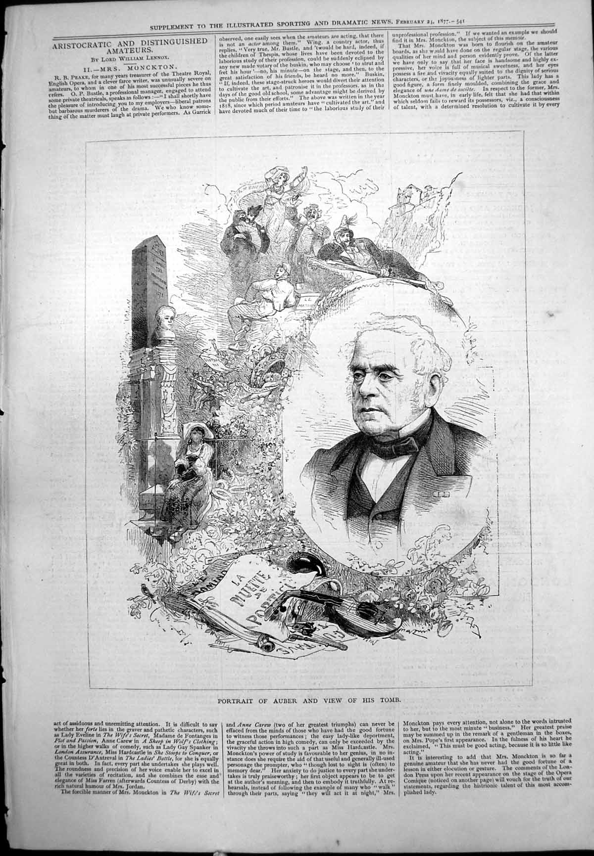 Old Portrait Auber View Tomb Statuary Cherubs Music Instruments 1877 Victorian