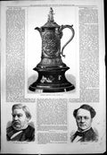 Antique Old Print Tankard Presented Capt Newall John Oxenford Mr Compton 1877