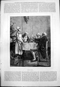 Old After Dinner Gentlemen Peruse List Magnifying Glass Wood Floor 1877 19th