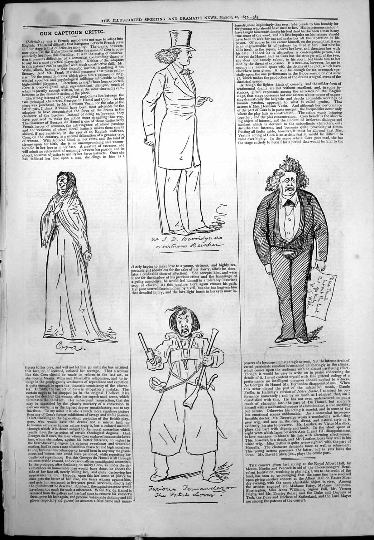 Old Captious Critic Cora JP Bevridge Furious Fernandez Fatal Lover 1877 19th