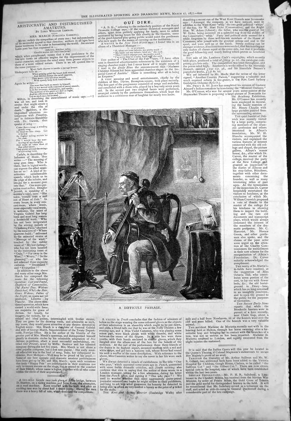 Antique Print Difficult Passage Musician Practising Home Scene Strings 1877