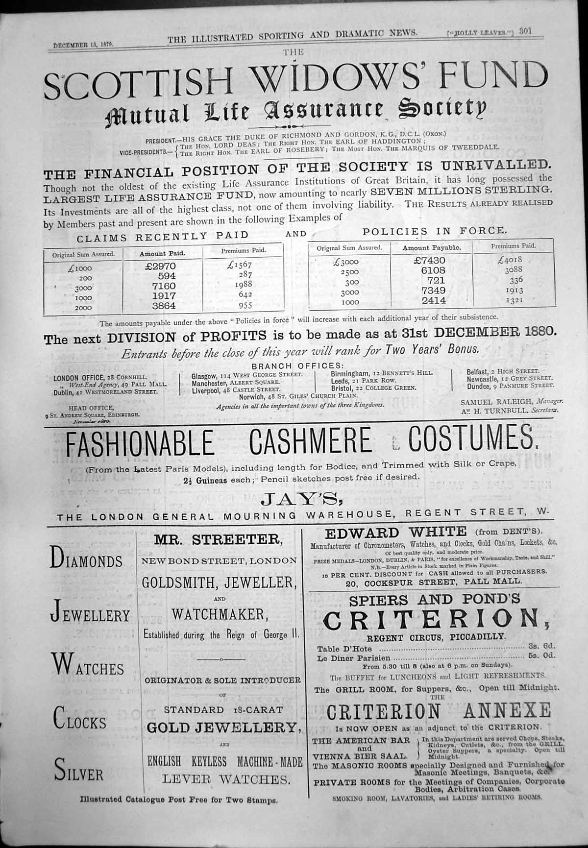 Old Adverts Scottish Widows Cashmere Cording'S Ventilated Coats 1879 Victorian