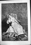 Old Sleeping Beauty Lady Dozing Chair Dog Feet Hare'S Foot Brushes 1879 19th