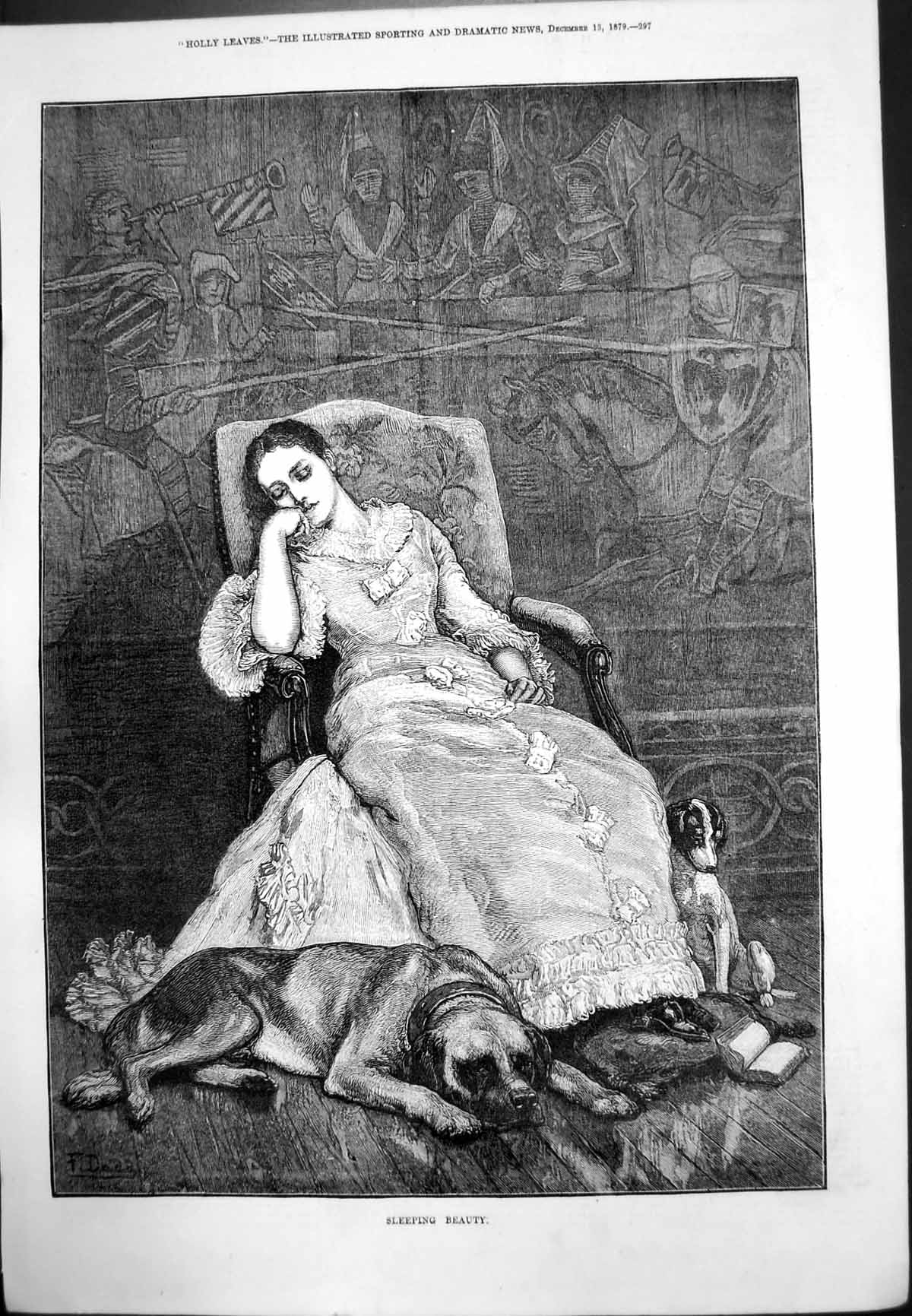 Old Sleeping Beauty Lady Dozing Chair Dog Feet Hare'S Foot Brushes 1879 19th