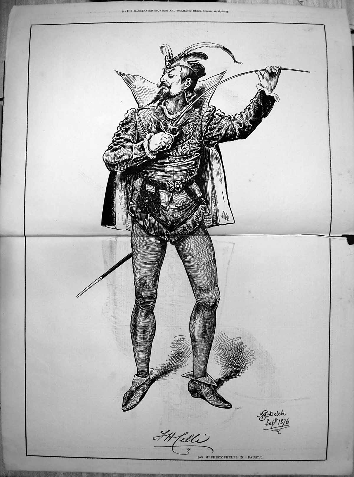 Antique Print Helli As Mephistopheles Faust M Stretch Portrait Costume 1876