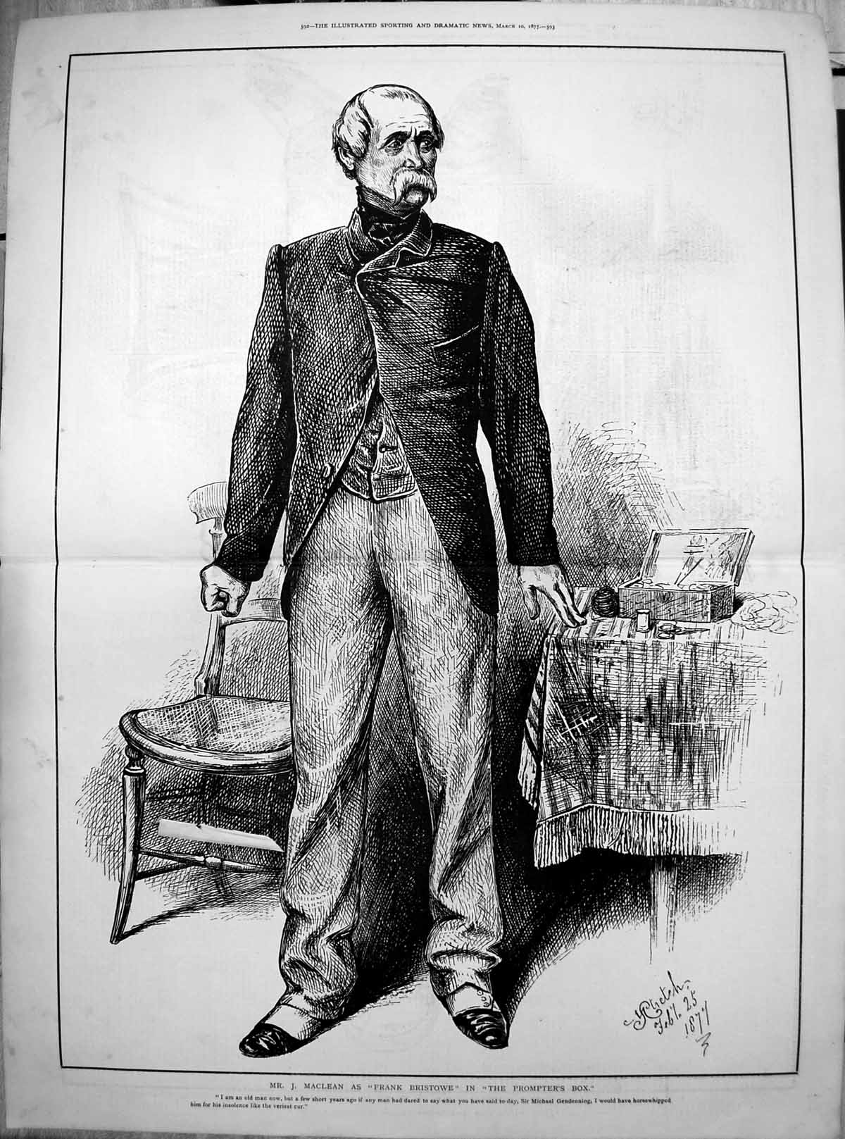 Antique Print Mr J Maclean Frank Bristowe Prompter'S Box Angry Moment 1877 19th