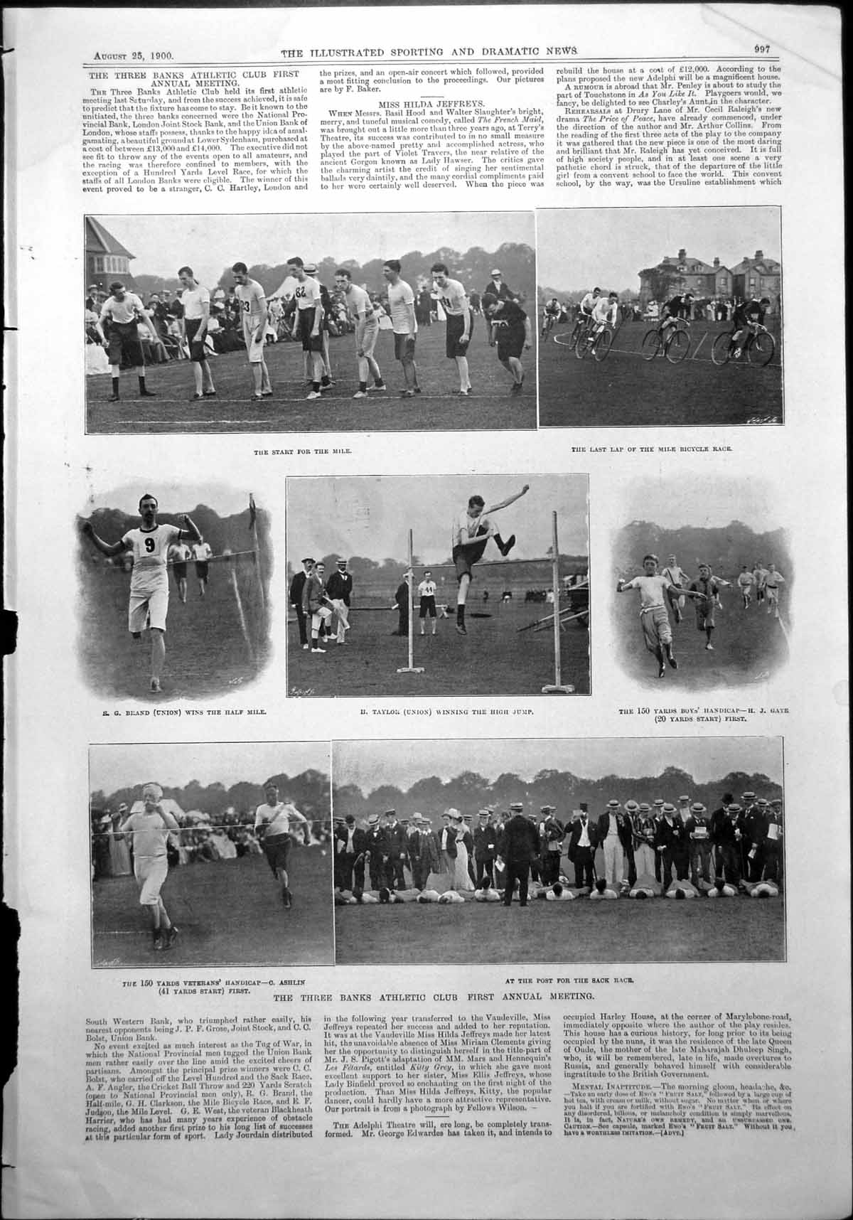 Old Three Banks Athletic Club Meet Mile Race Bicycle High Jump Sack 1900 20th