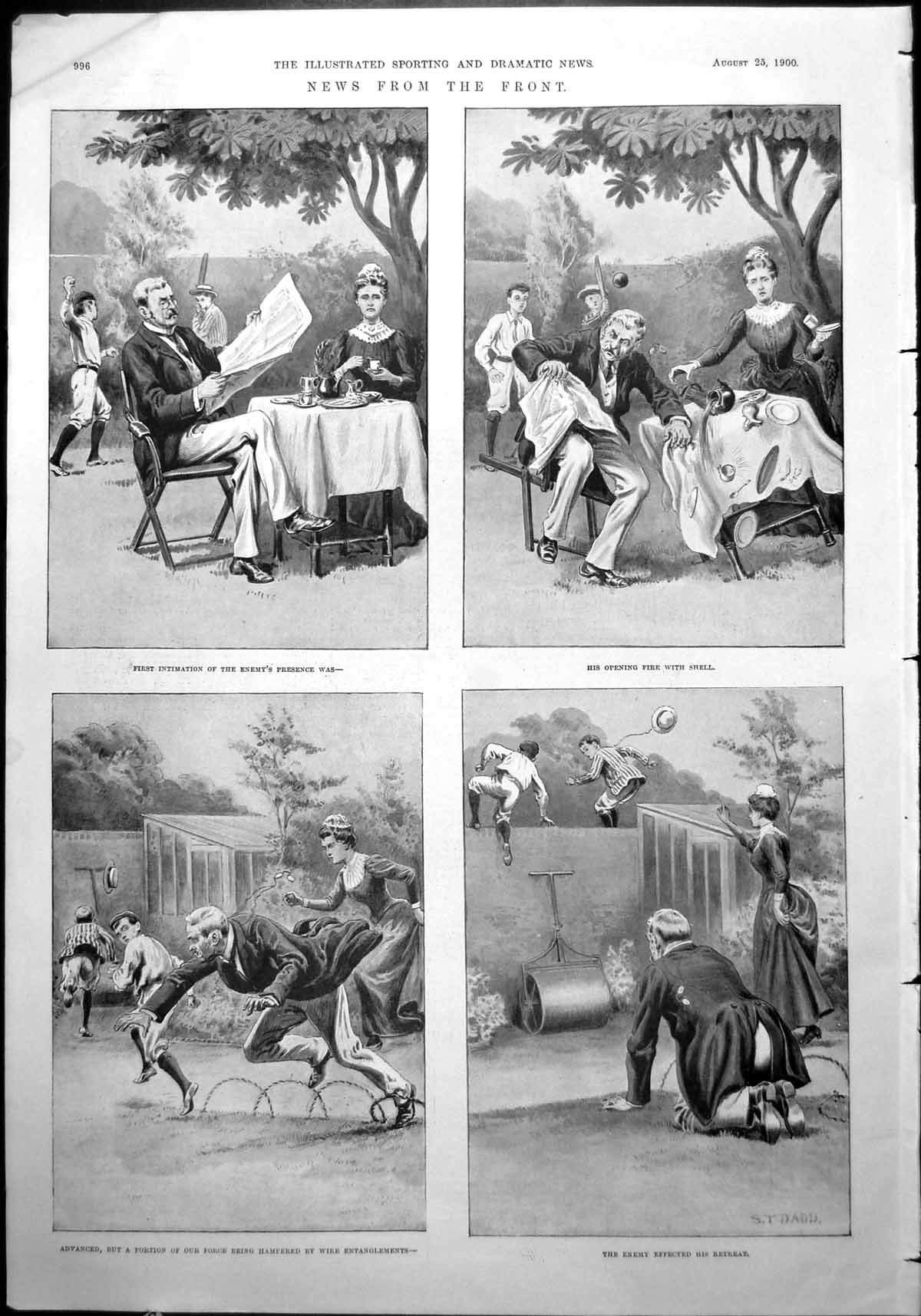 Old News From Front Children Cricket Ball Disrupts Lawn Tea Party 1900 20th
