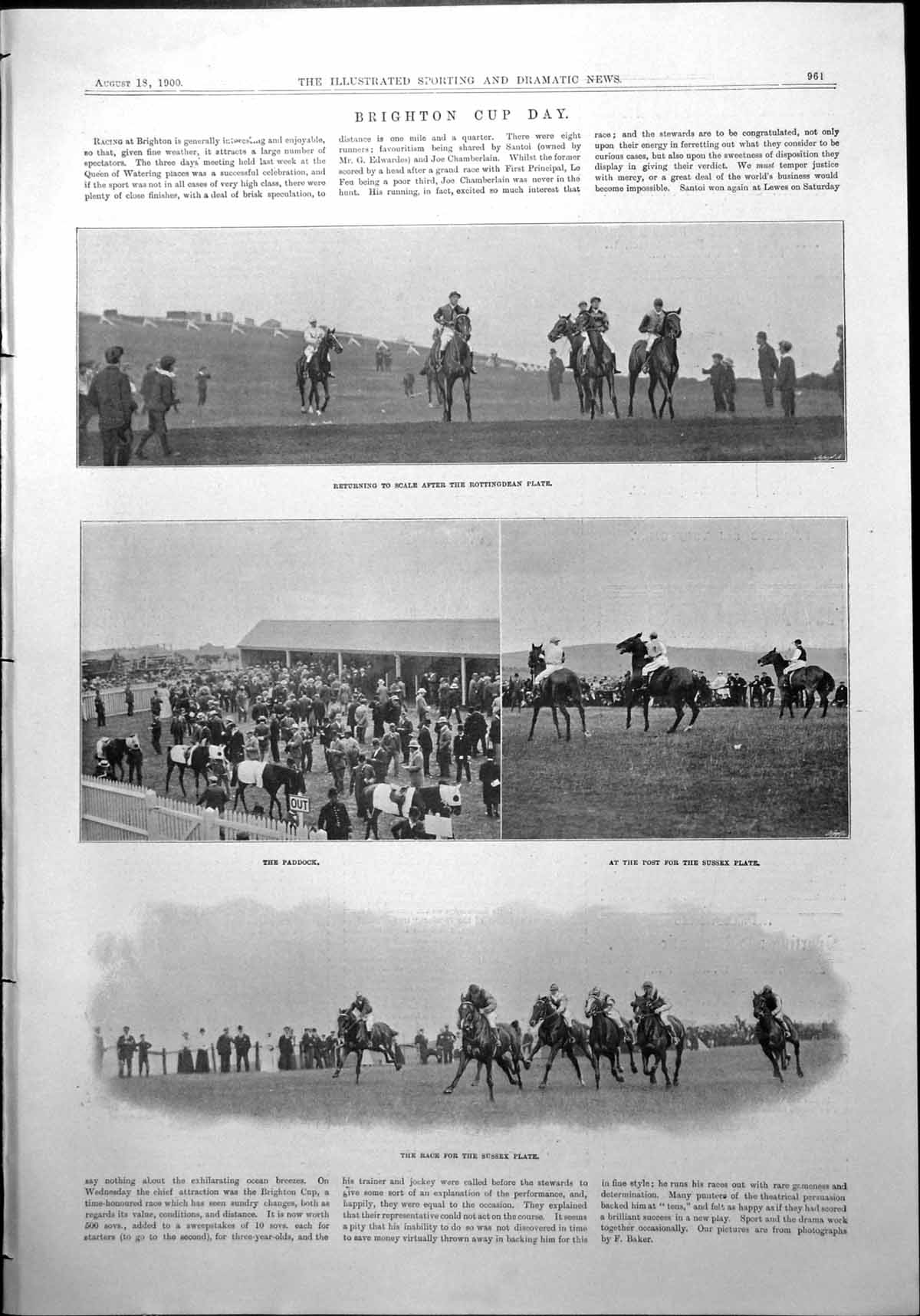 Antique Print Brighton Cup Day Paddock Rottingdean Flats Horses Racing 1900