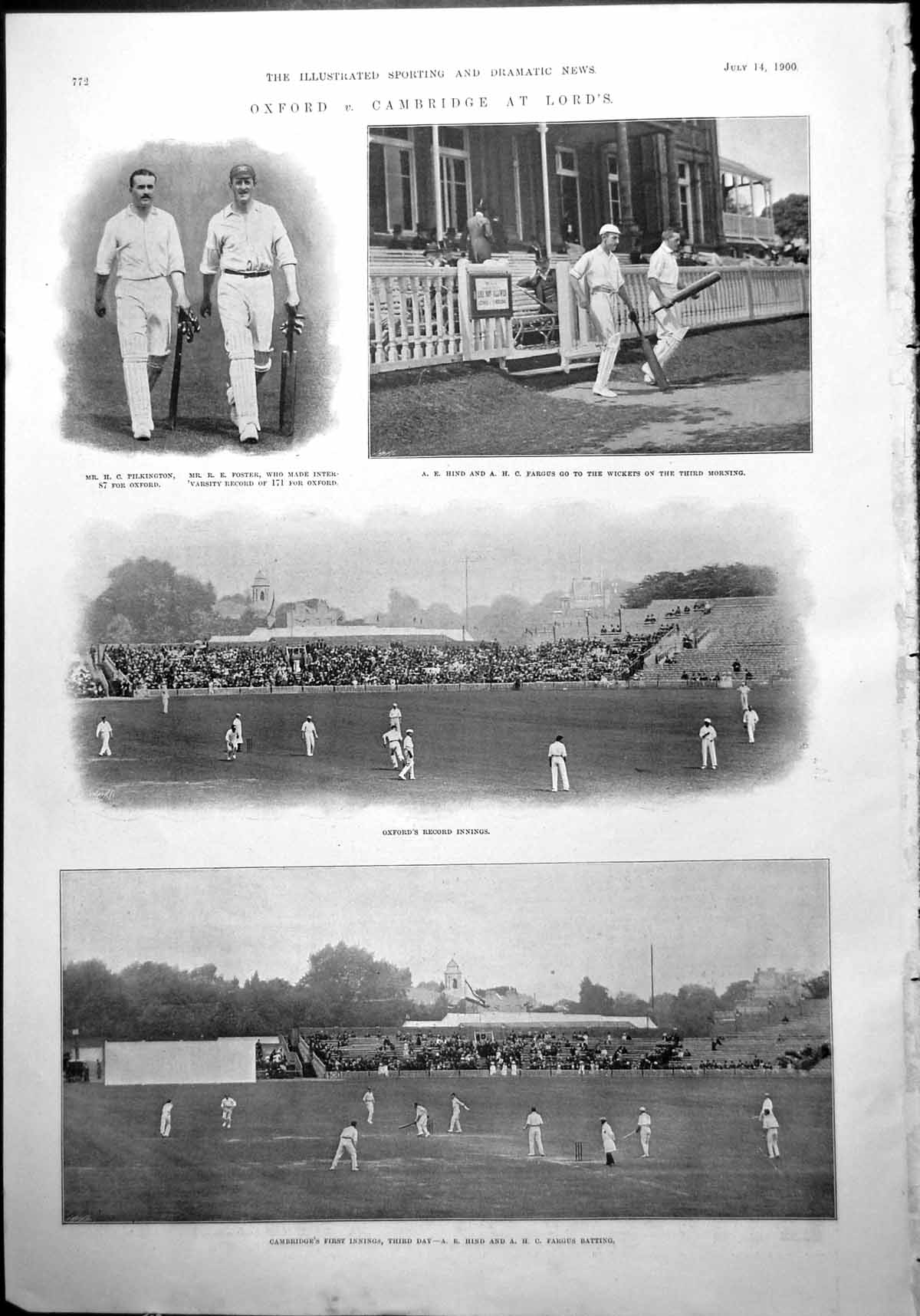 Old Oxford V Cambridge Lord'S Cricket Match Innings Batsman Wickets 1900 20th