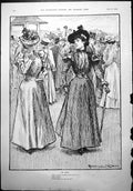 Old Ascot Sketch Two Ladies Discussing Placing Bets Dresses Hats 1900 Victorian
