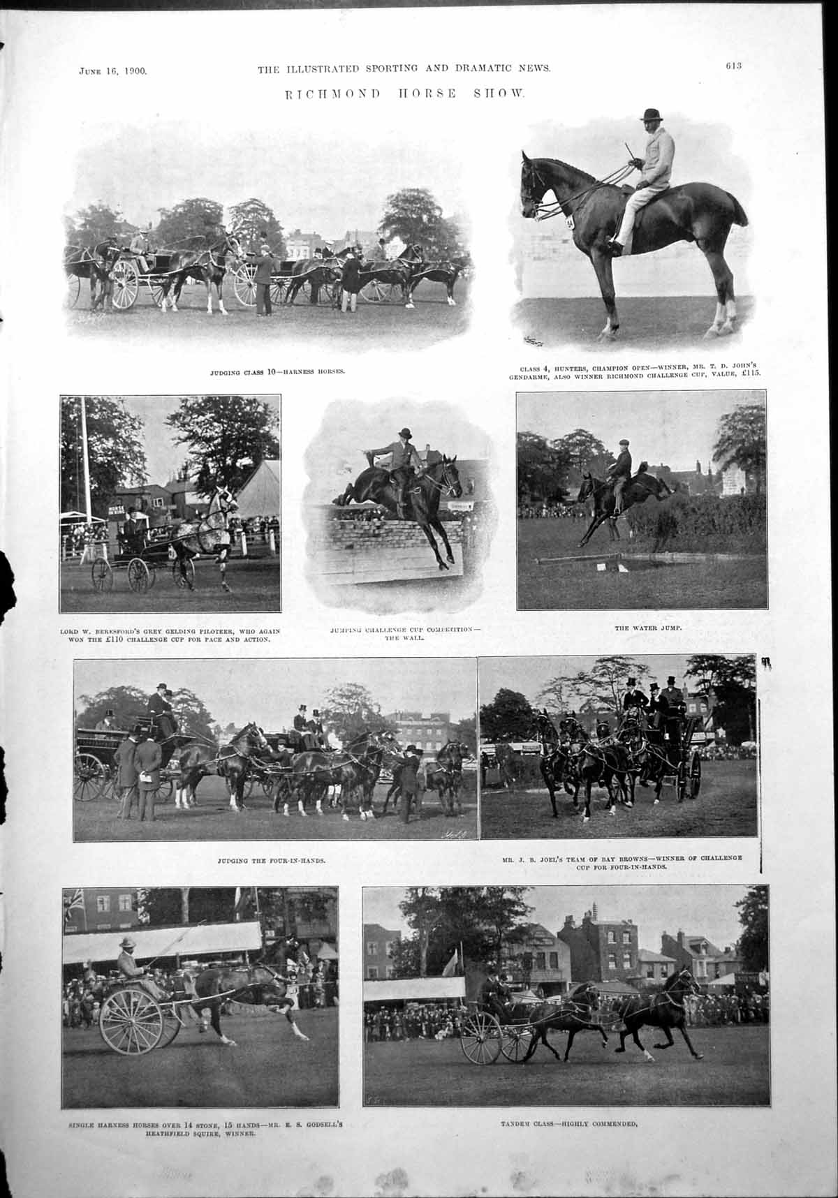 Antique Print Richmond Horse Show Harness Hunters Challenge Cup Water 1900 20th