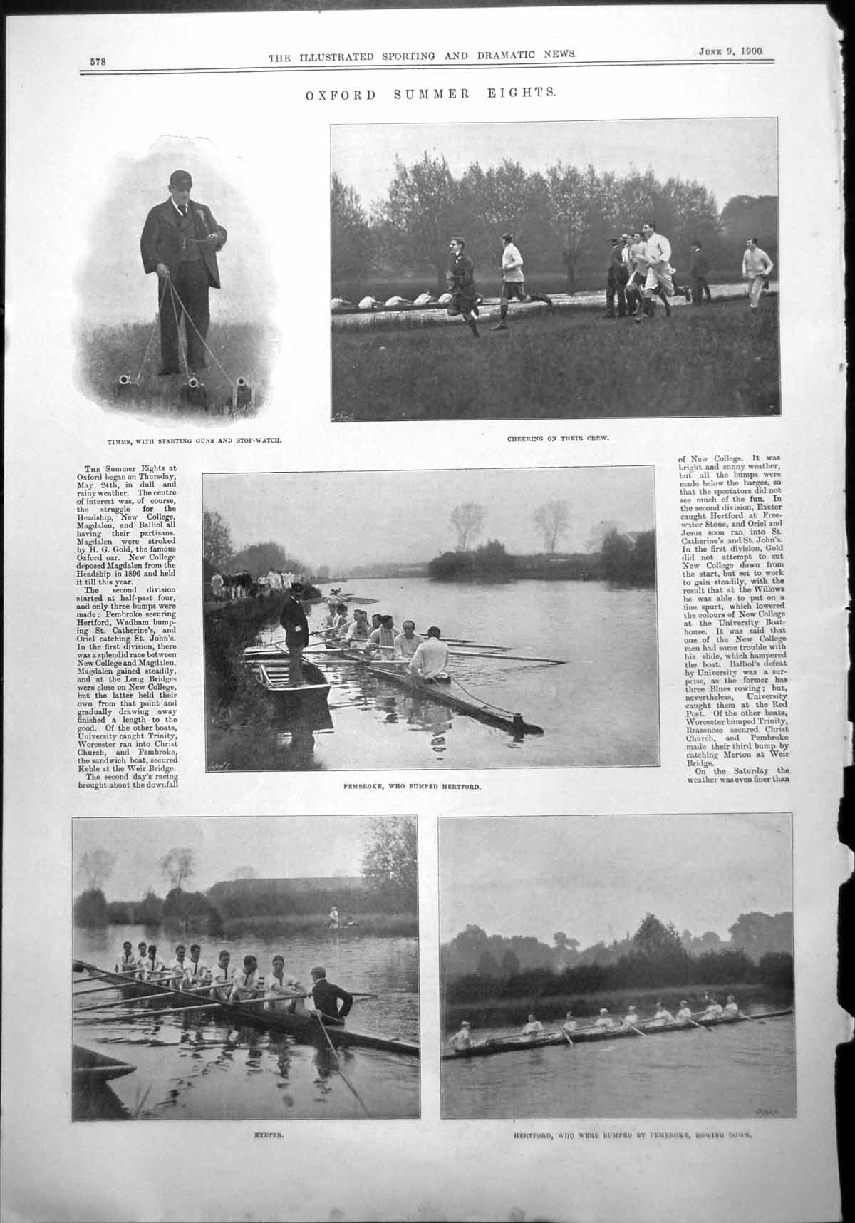 Old Oxford Summer Eights Starting Guns Pembroke Hertford Exeter 1900 Victorian