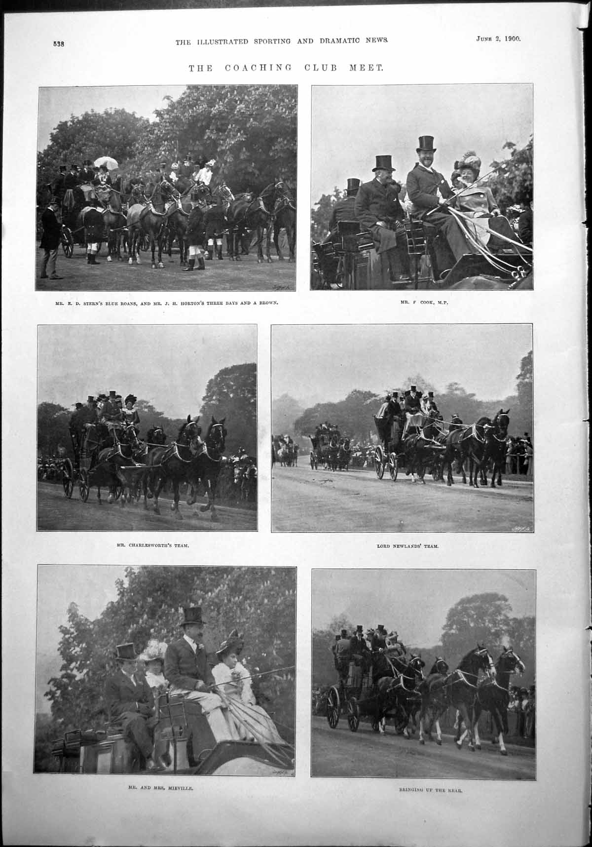 Old Coaching Club Meet Carriages Horses Teams Blue Roans F Cook 1900 Victorian