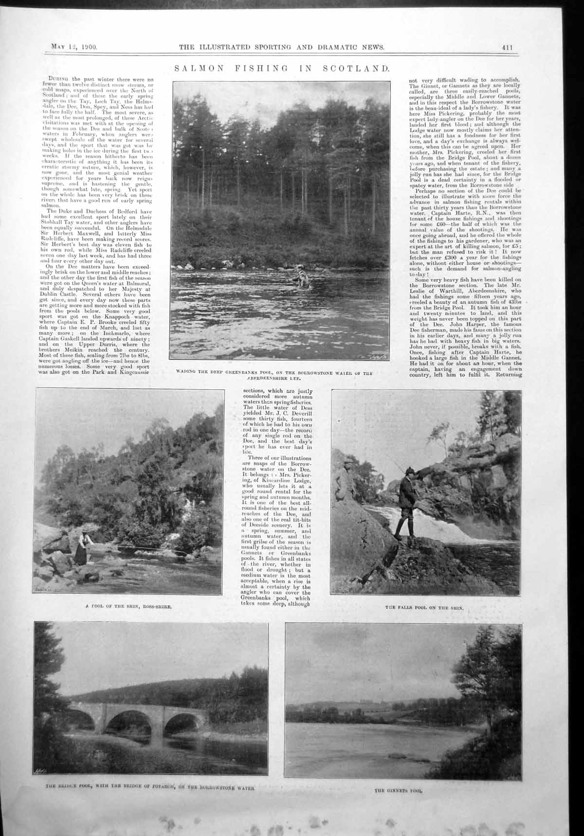 Old Salmon Fishing Scotland Borrowstone Shin Falls Bridge Potarch 1900 20th