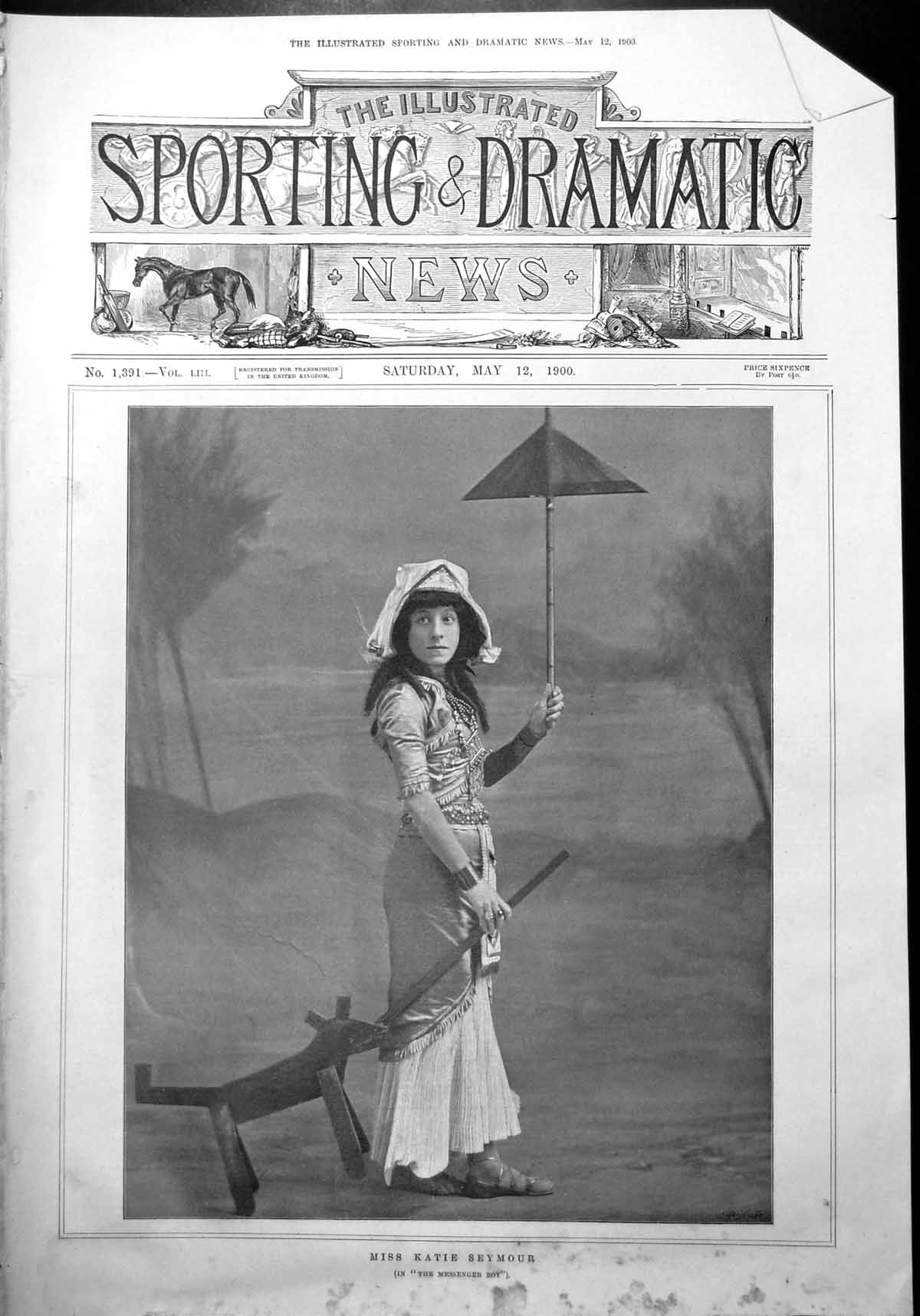 Antique Print Miss Katie Seymour Messenger Boy Full Character Portrait 1900
