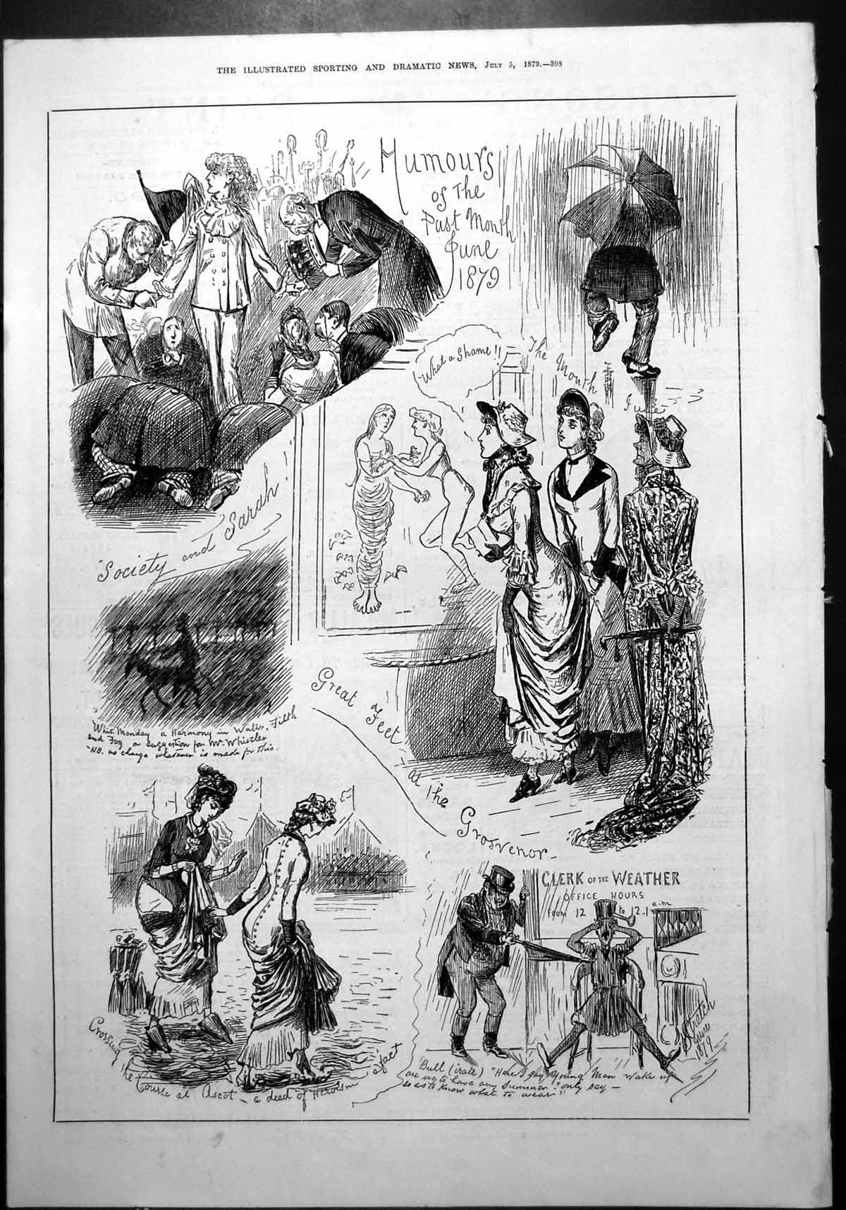Old Humours June Heavy Rain Ascot Ladies Shoes Grosvenor Umbrella 1879 19th