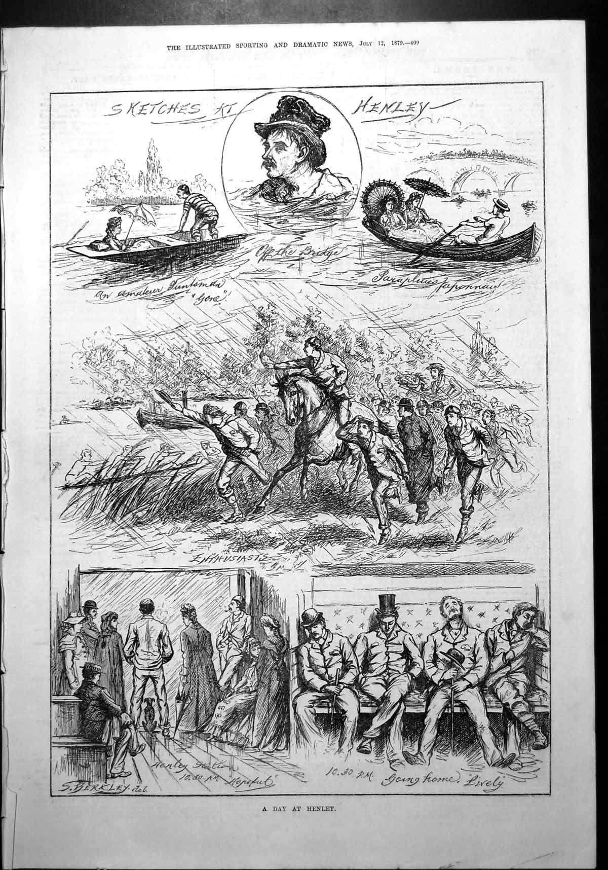 Old Sketches Day Henley Boating Races Enthusiasts Station Carriage 1879 19th