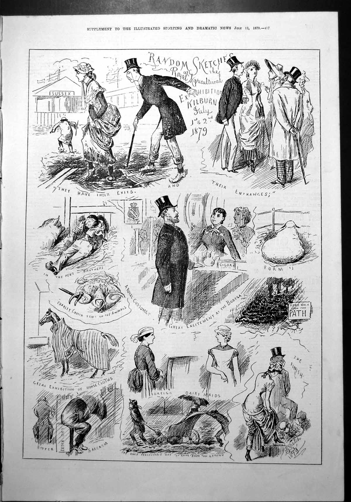 Old Sketches Kilburn Agricultural Exhibition Muddy Paths Animals 1879 Victorian
