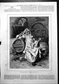 Old Jolly Cellarer Wine Casks Flagon Drunken Robed Man Stone Floor 1879 19th
