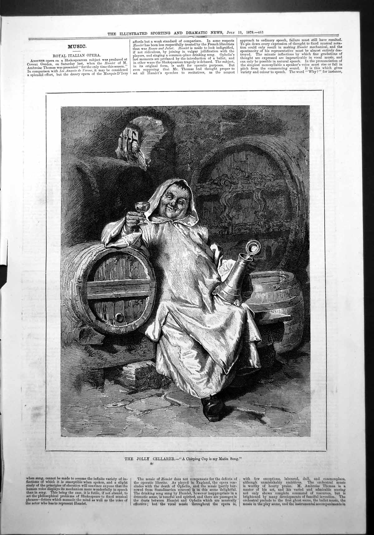 Old Jolly Cellarer Wine Casks Flagon Drunken Robed Man Stone Floor 1879 19th