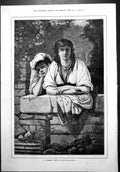 Old Pleasant View Picture Elizabeth Jerichan Lady Child Stone Wall 1879 19th