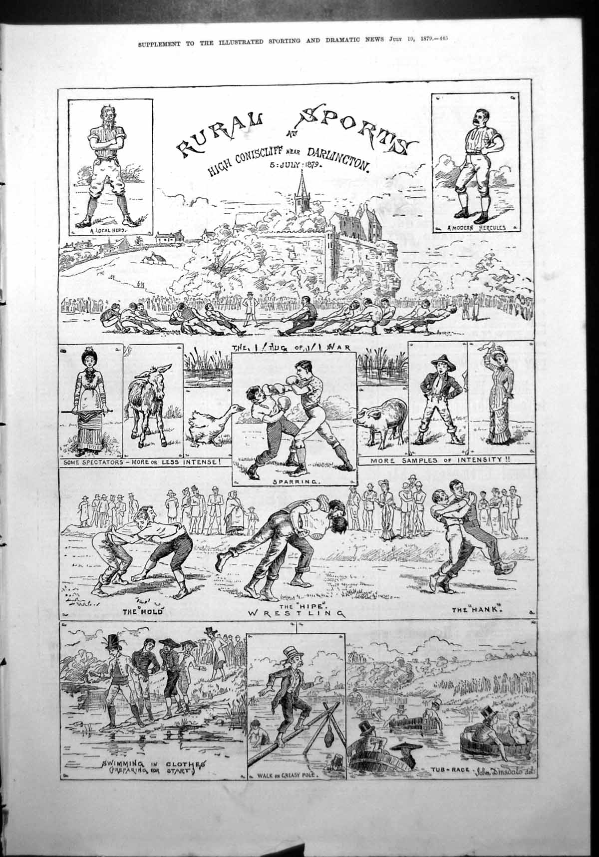 Old Rural Sports High Coniscliff Darlington Tug O War Sparring Tub 1879 19th